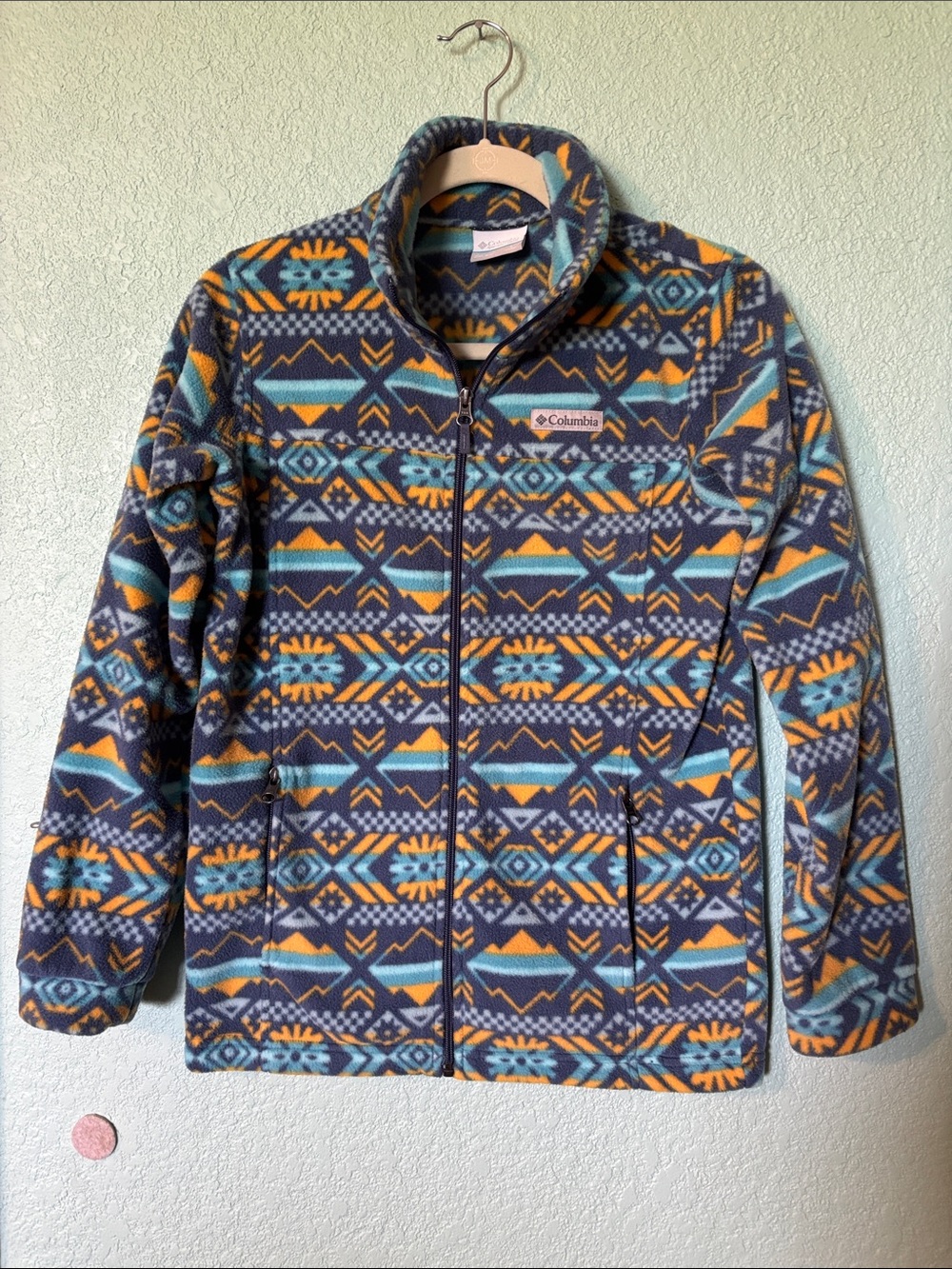 Columbia Youth Full-Zip Fleece Jacket, Teal, Mustard, size L 14/16 - like new